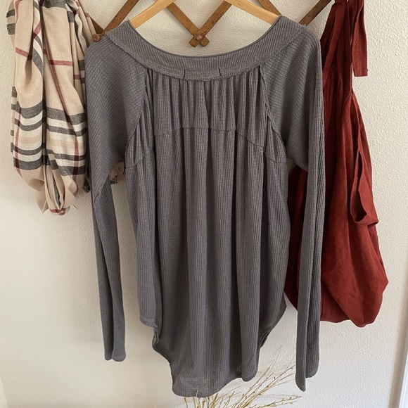 NWT Free People storm grey Henley long sleeve thermal - Picture 8 of 10
